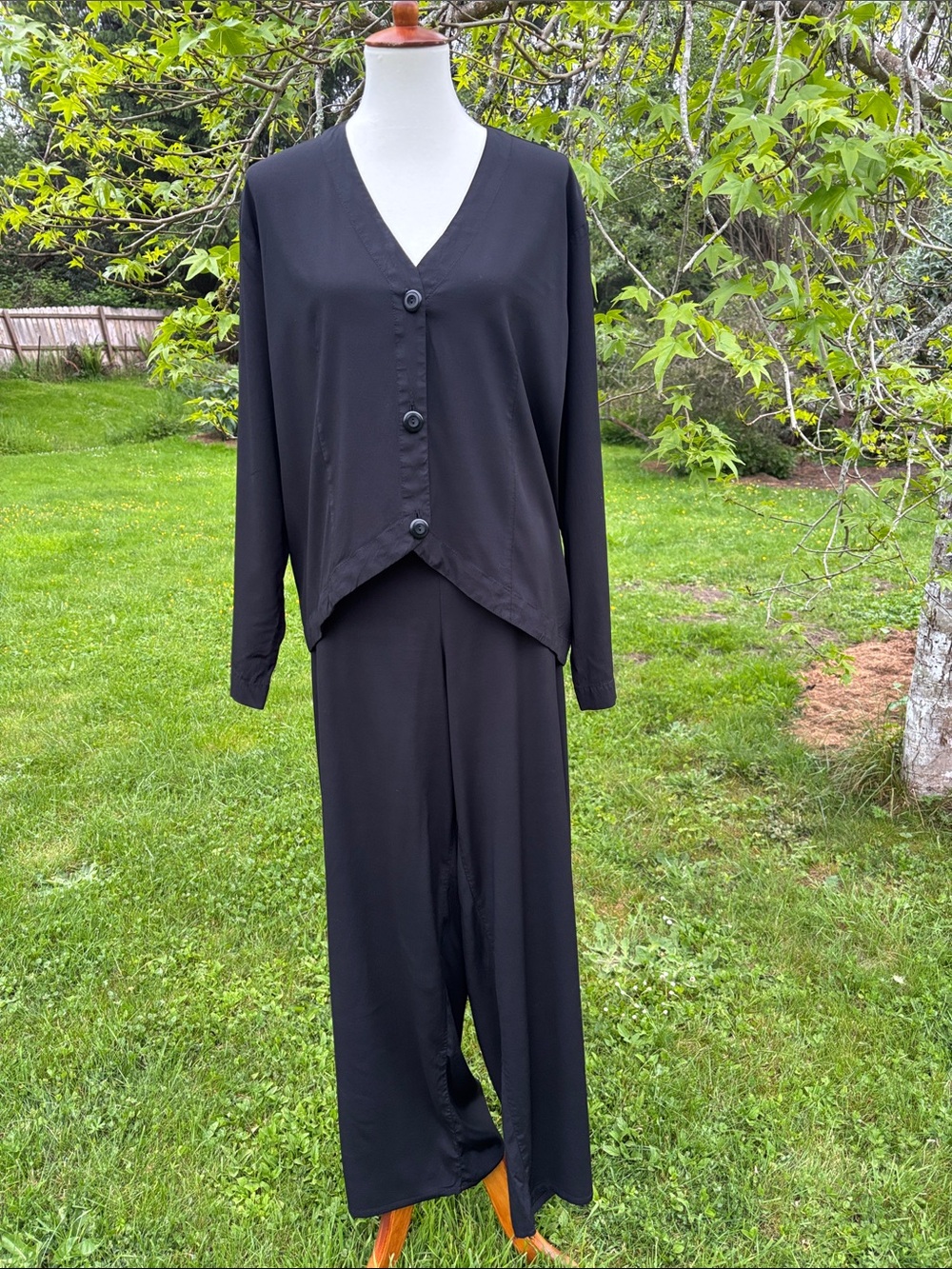 Flax Rayon Two-Piece Wide-Leg Pant Set